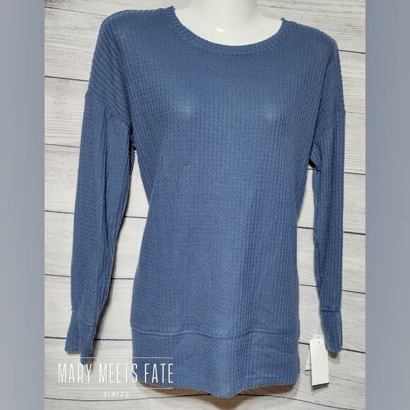 NWT Planet Gold Tunic Sz Small Long Sleeve Blue Waffle Weave - Picture 8 of 11